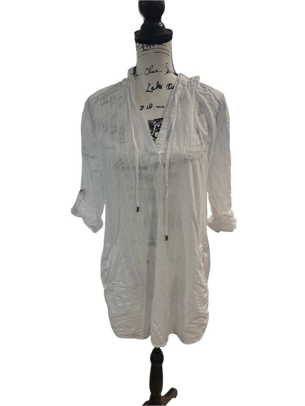 Blue Island 100% Cotton soft Gauze Hooded Tunic Swim Cover-Up white Size Medium